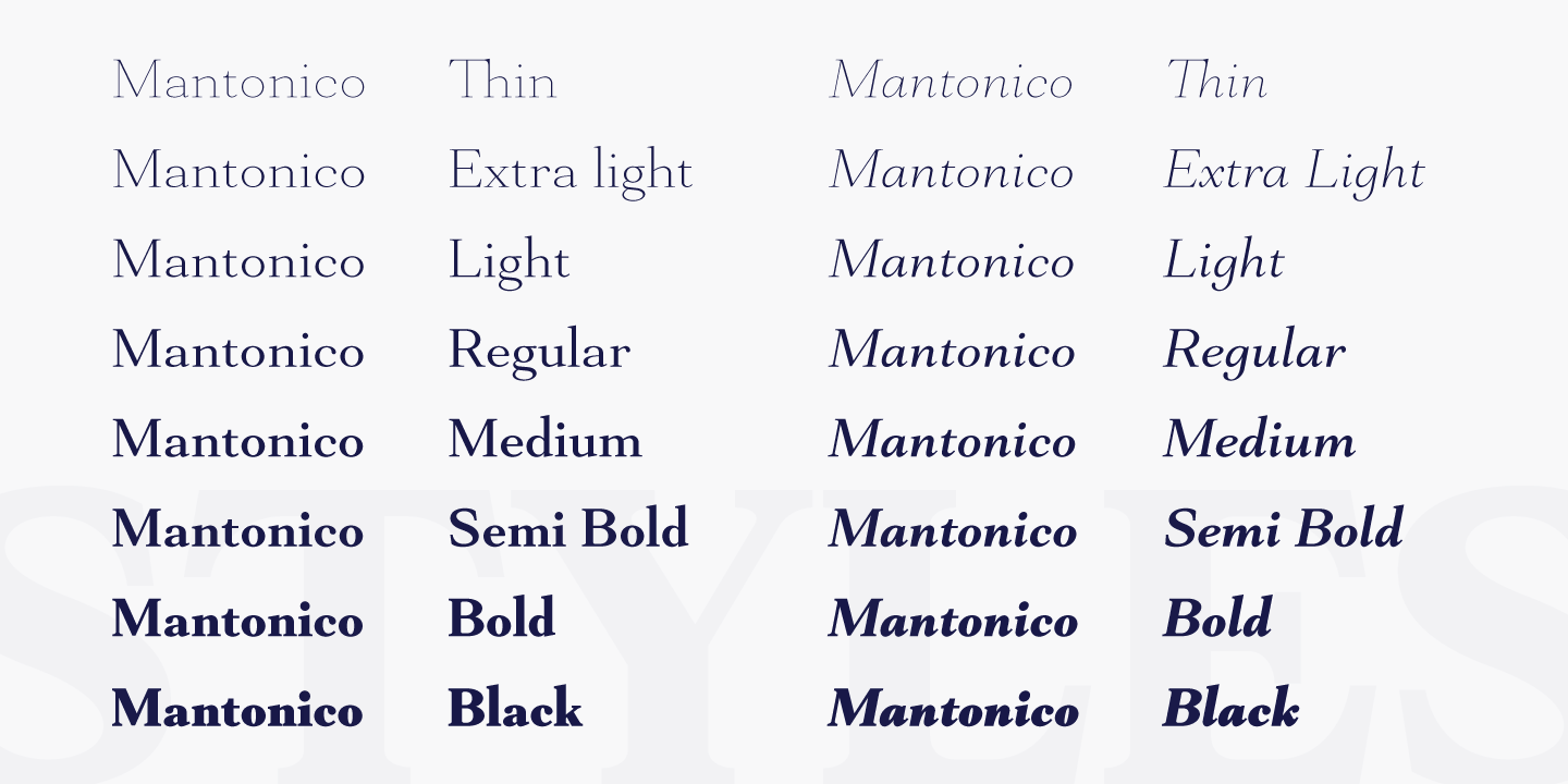 Ejemplo de fuente Mantonico Extra Light Italic